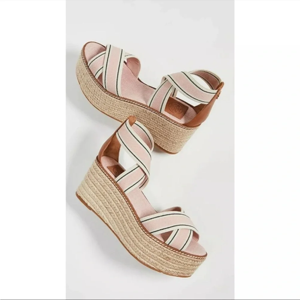 New in box TORY BURCH Frieda Espadrille blush Platform sandals - Picture 1 of 7